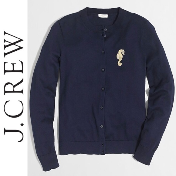 J. Crew Sweaters - New J CREW Navy Cardigan Sweater with Seahorse XXS
